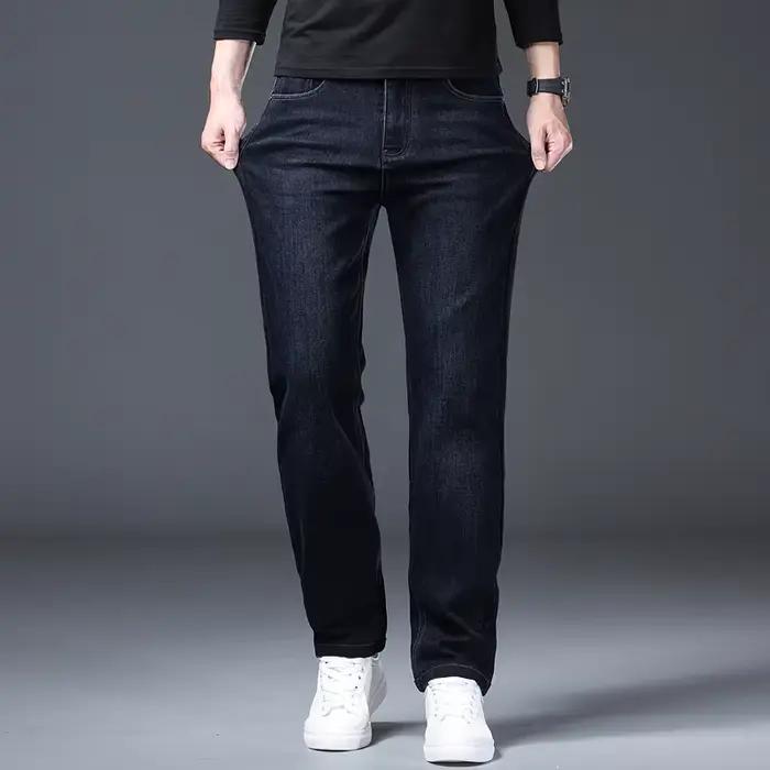 Jean classique droit pour homme 2026 – Pantalon décontracté légèrement élastique pour le bureau et les affaires – Confort et style en denim délavé