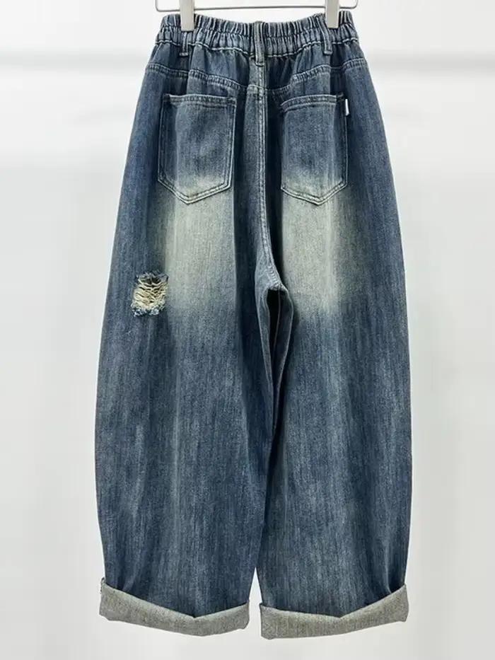 Pantalon large en jean déchiré d'été