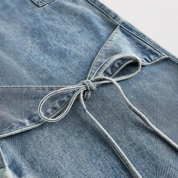 2025Y2K Spice Girls Collage Bow Jeans Pantalon droit femme