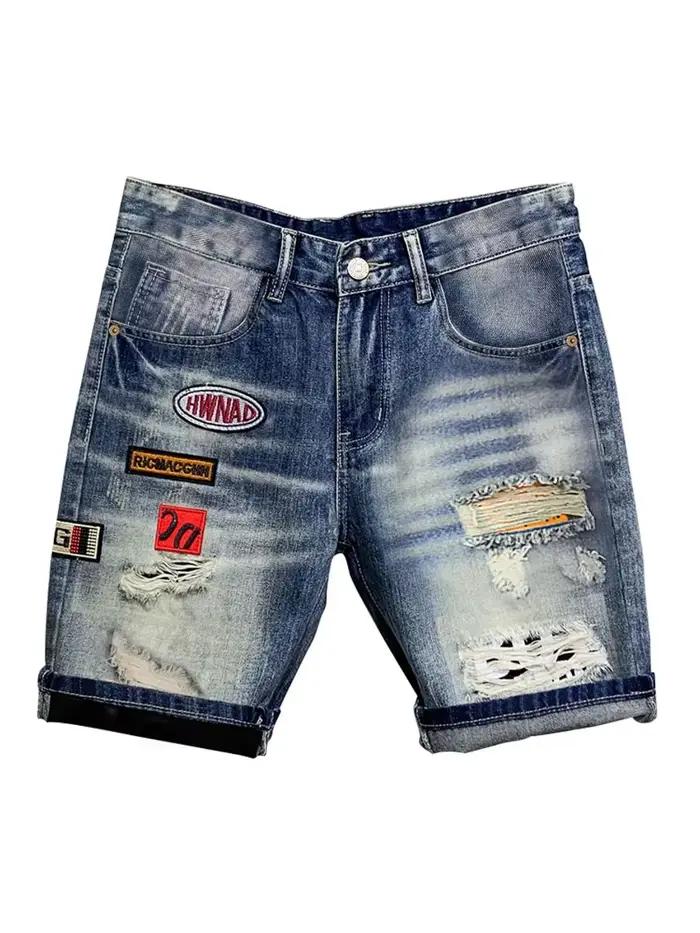 Nouveau short en jean tendance homme style déchiré bleu coupe slim personnalisable pour occasions quotidiennes et mode décontractée