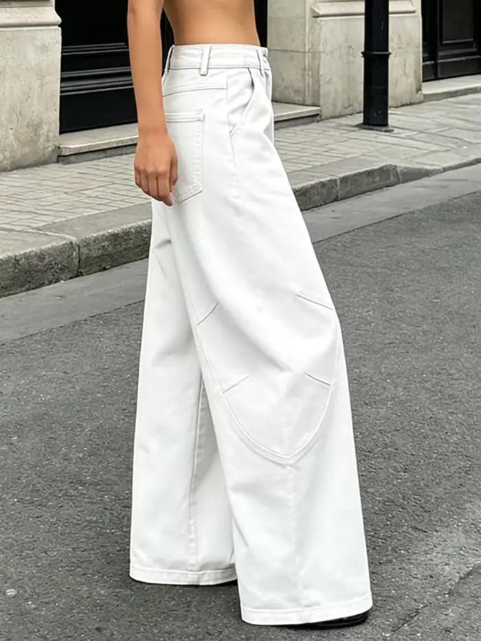 PBAP petit ami femmes Baggy jean Vintage blanc Cleanfit poches surdimensionnées taille basse pantalon ample décontracté Hip Hop coréen Streetwear