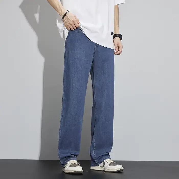 Jean droit fin en denim pour homme, tissu doux lyocell, style classique pantalon décontracté nouvelle collection été 2024 occassions quotidiennes