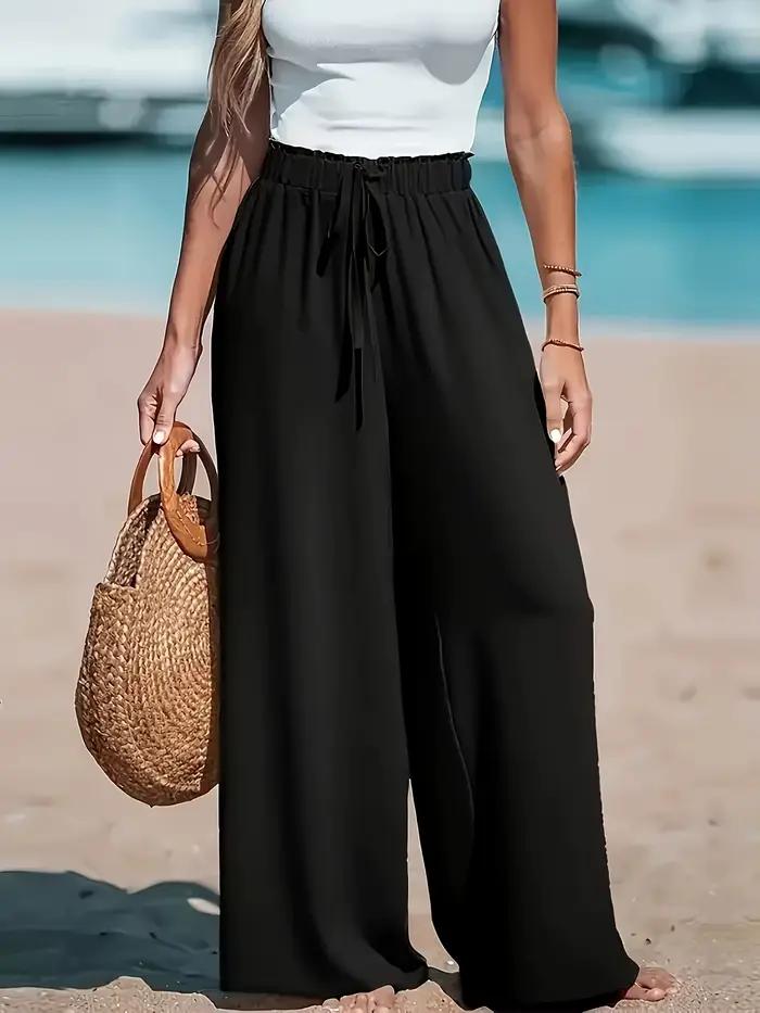 Pantalon décontracté à jambes larges et élastiques
