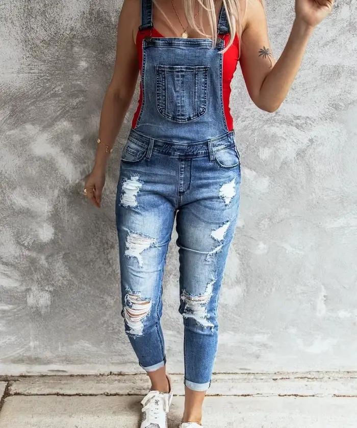 Salopette en jean déchiré pour femmes