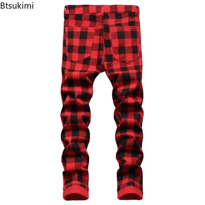 2026 classique Plaid imprimé jean pour hommes mode Stretch coupe ajustée pantalon droit décontracté Style de rue