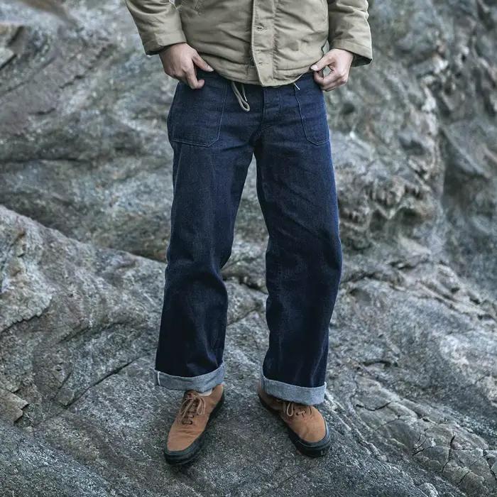 Salopette Vintage en Denim Bronson 1917 Bleu Marine pour Homme Occasions Quotidiennes Taille Haut Couleur Bleu Marine Polyester Finition Enduite Fermeture Bouton Volant Tailles Disponibles