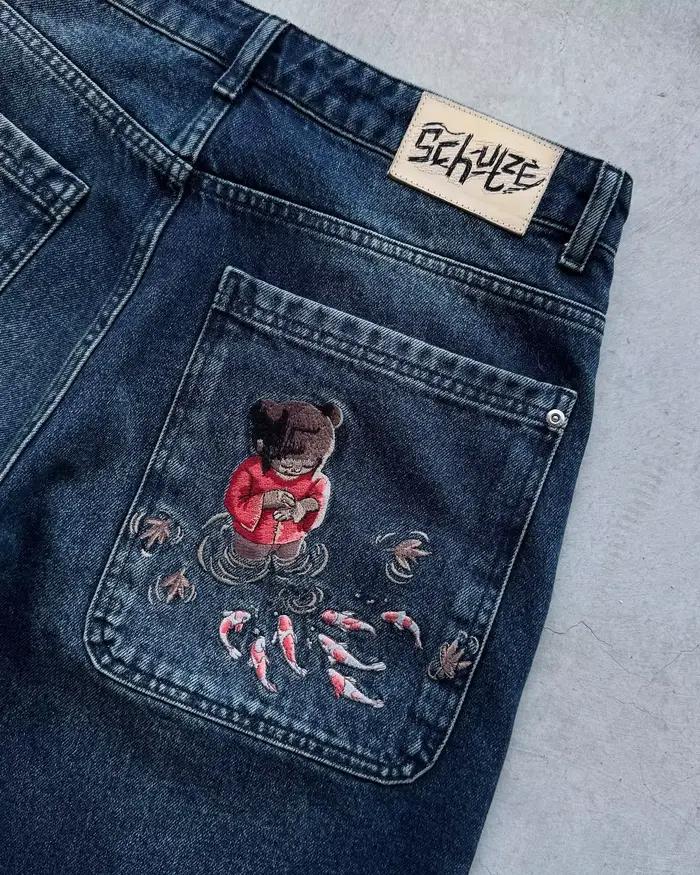 Shorts denim BiggOrange rétro avec broderie patchwork pour homme et femme, idéaux pour les styles hip-hop et streetwear, adapté pour l'été et les voyages