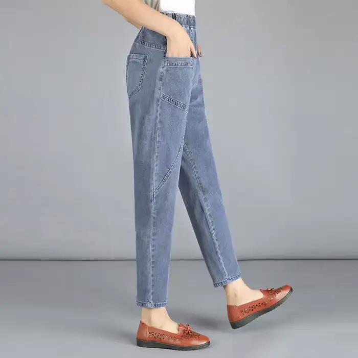 Femmes grande taille 4xl décontracté Denim cheville longueur pantalon Vintage maman Baggy Vaqueros élastique taille haute printemps été sarouel