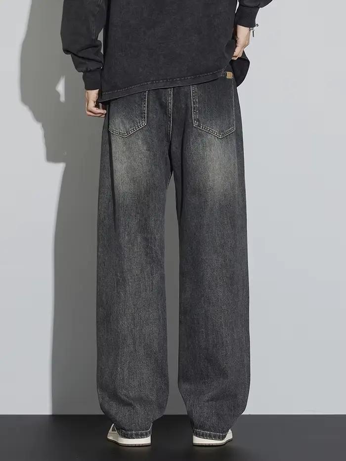 Jean ample et droit pour homme – Collection Automne – Style Rétro Classique – Pantalon en denim de coton délavé –