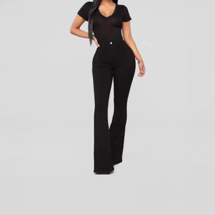 Pantalon Capri en Denim Classique Taille Haute Coupe Slim pour Femme