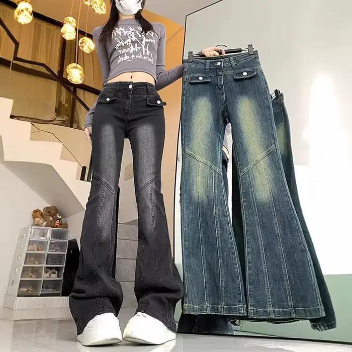 Jean en denim micro-évasé rétro américain pour femme