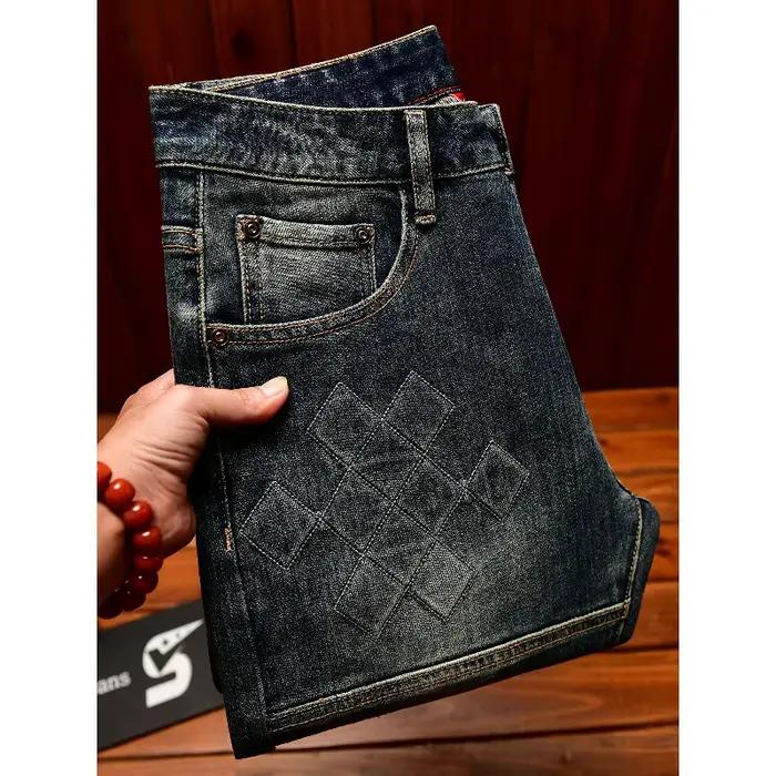 Jean fuselé homme style rétro américain tendance streetwear toile délavée broderie légèrement extensible pour printemps et automne faire du shopping