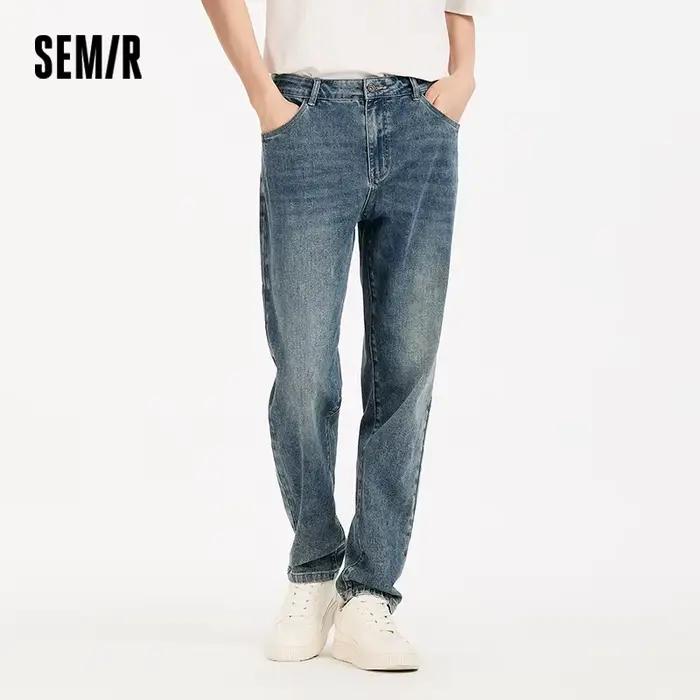 Jean Homme Semir Vintage Délavé Coton Élastique Doux Coupe Slim Polyvalent Tendance 2026 Décontracté Quotidien Streetwear