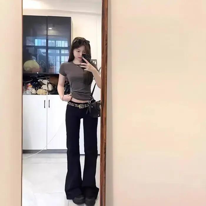 Low Waist Flared Denim Jeans Women's Spicy Girl Style Retro Hong Kong
