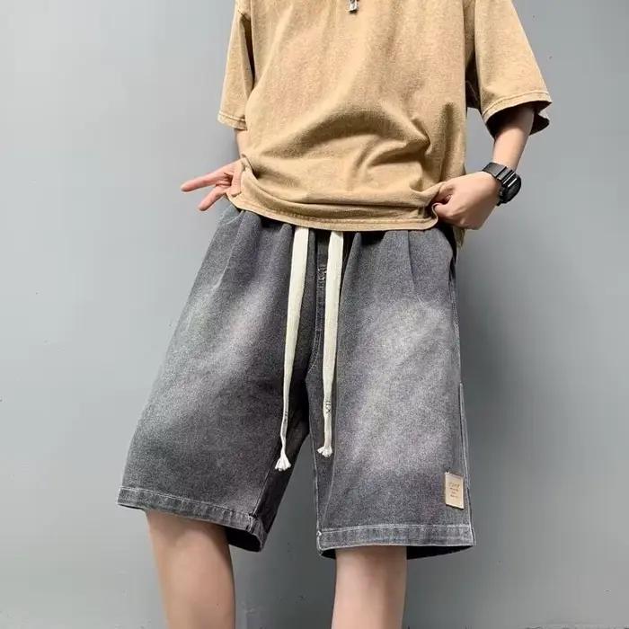 Été hommes en détresse jambe droite Baggy Jorts Y2K Vintage Streetwear Denim Bermuda Shorts 2026 nouveau Hip Hop mode court Jean