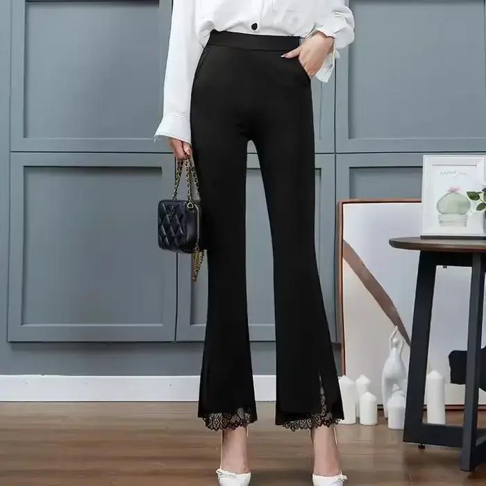Pantalon élastique taille haute pour femme, pantalon large, vêtement chic et élégant, qualité G, mode coréenne, nouveau média pour toutes occasions spéciales