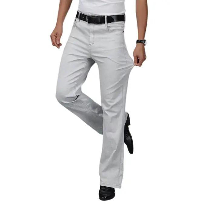 Nouveau Jean Evasé Taille Haute Hommes Coupe Botte Été Léger Blanc Occasions Décontractées