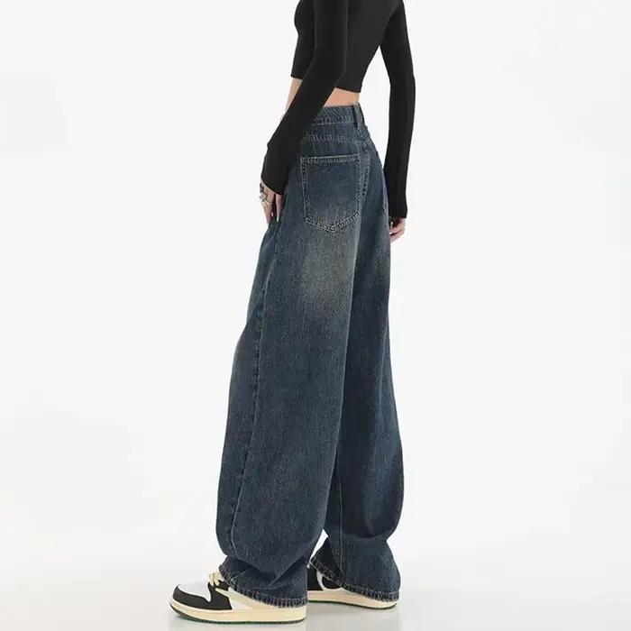 Femme taille haute coupe ajustée jambe large jean