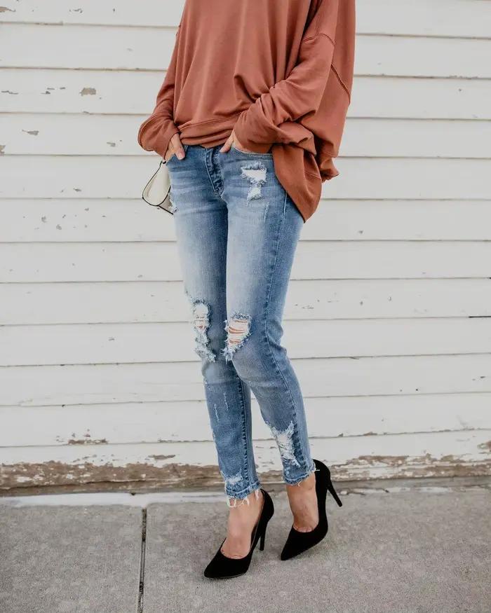 Vente chaude femme déchiré jeans mode
