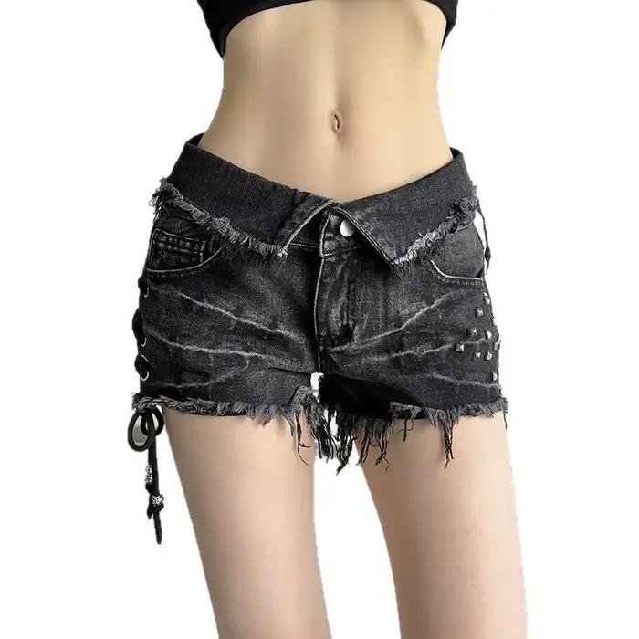 Jean taille basse en détresse Vintage américain avec taille tournée
