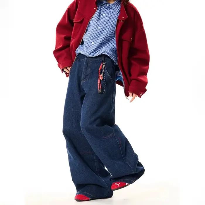 Pantalon en jean coton ample décontracté style rétro pour hommes toutes saisons