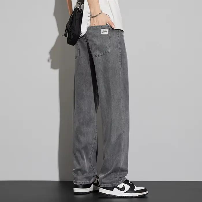2025 Lyocell été mince jean hommes taille haute ample confortable droit élastique Denim pantalon affaires homme