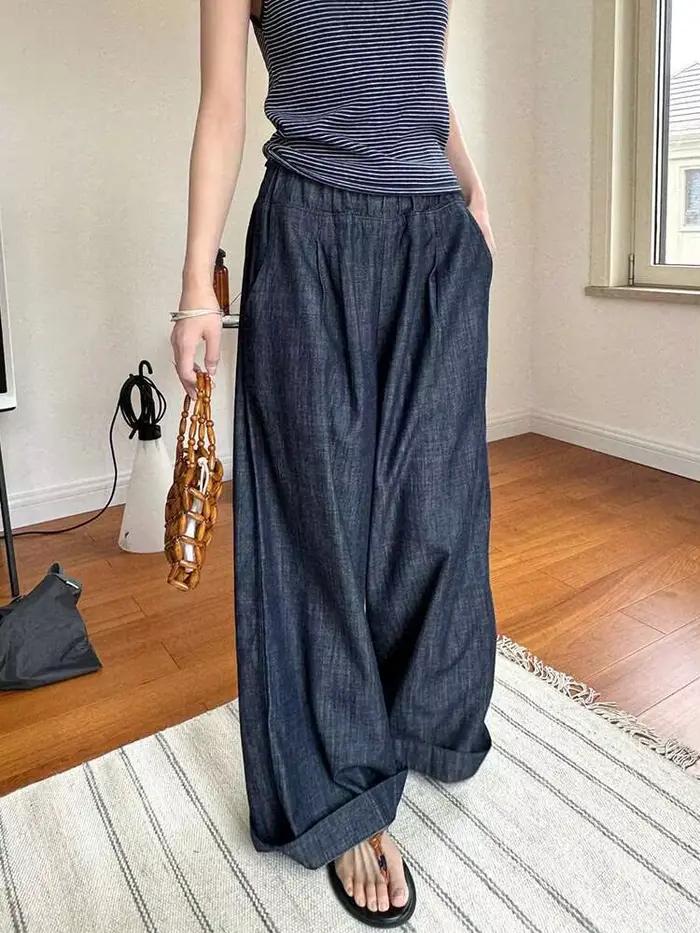 Jean vintage taille haute élastique pour femme