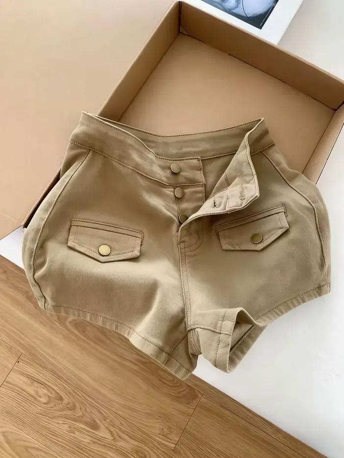 Shorts en jean taille haute kaki pour femme, style A, nouvelle collection été, coupe Spice Girl, short Y2K moulant, hot pants