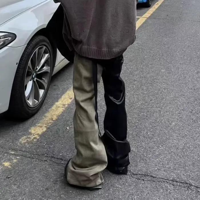 RO Style Ribbons Patchwork Gradient Stacked Warm Pants