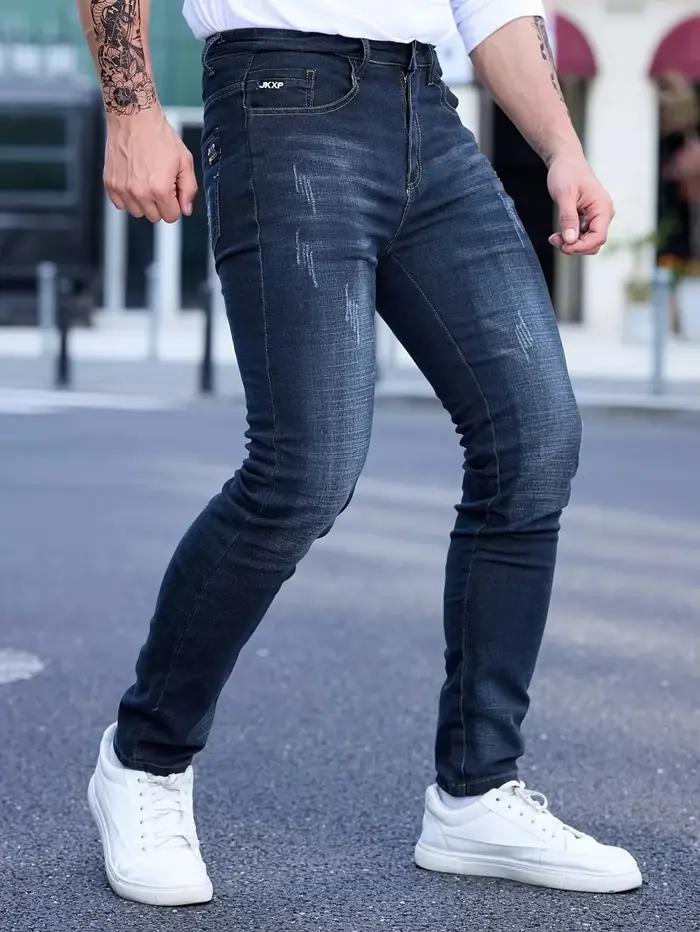 2025 printemps automne hommes mode déchiré jean moulant Style de rue Vintage lavage solide Denim décontracté coupe ajustée crayon pantalon 28-36