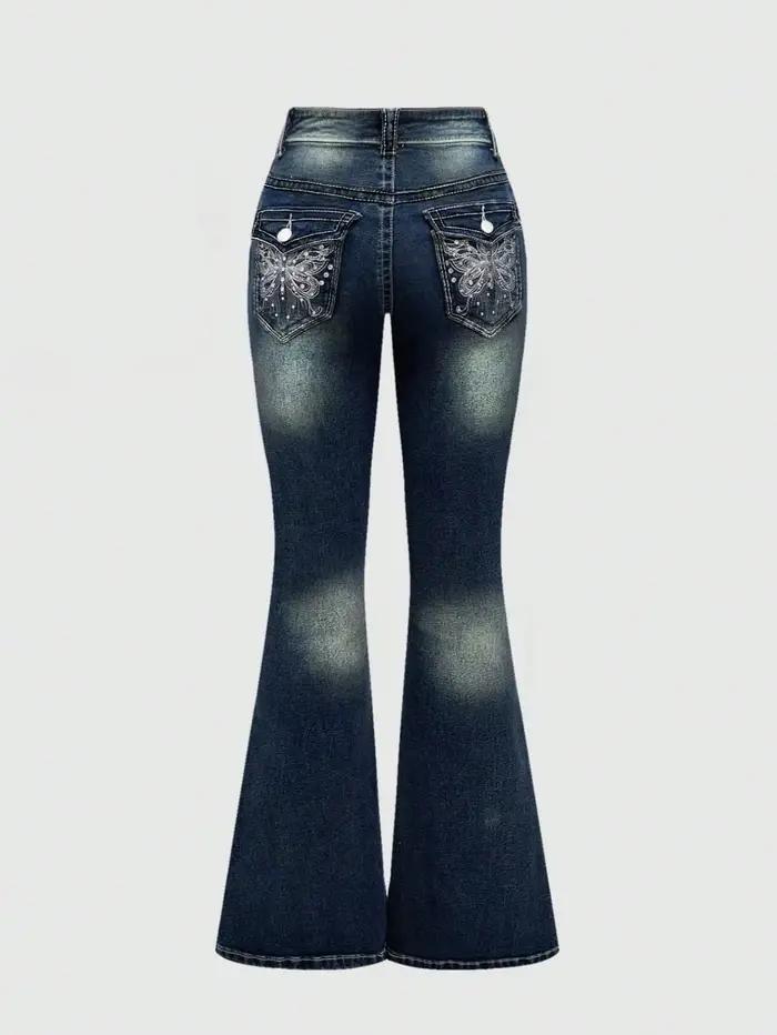 Jean en Denim bleu exquis avec broderie et strass