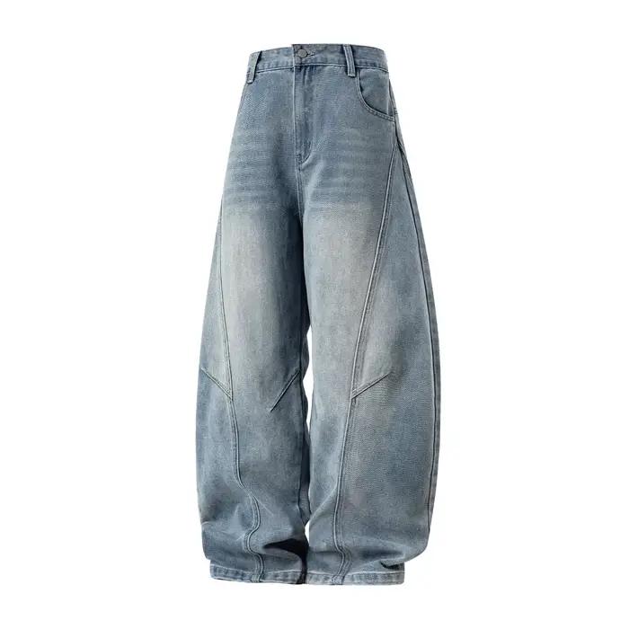 Jeans Old Curved Knife pour hommes en automne, coupe droite ample et rétro