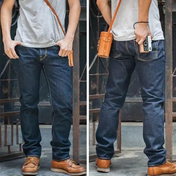 Jean Slim Fit Red Tornado 16oz Rinsed Pantalon droit en denim à lisière rose