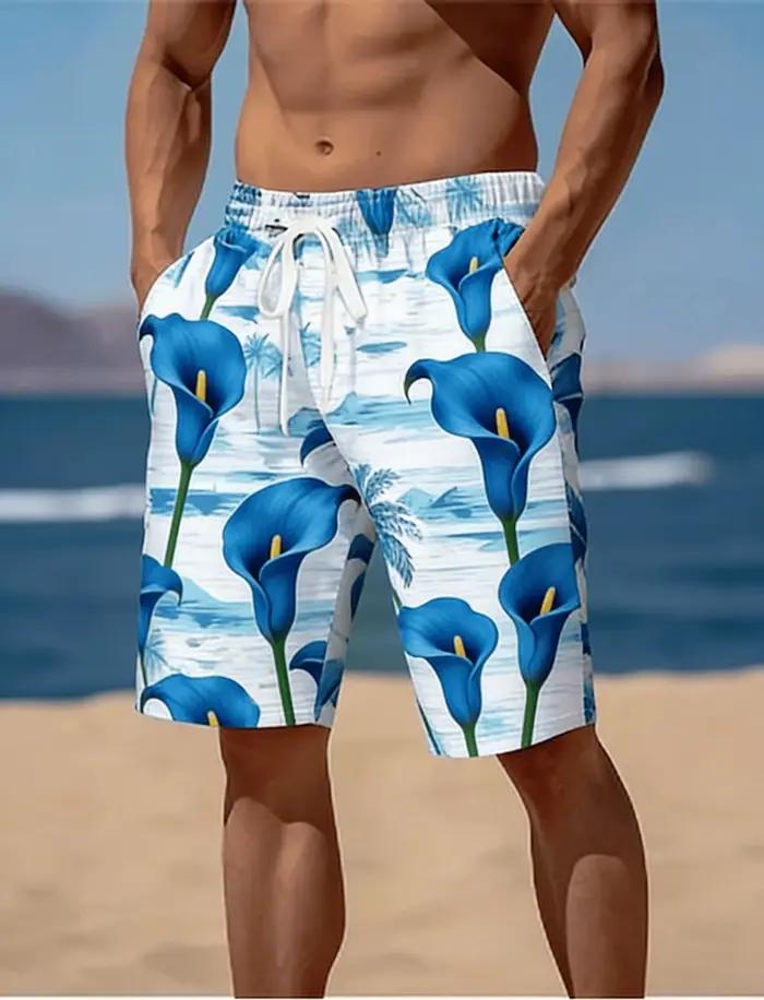 Shorts de plage/culottes de bain pour hommes avec imprimé floral hawaïen rétro en 3D