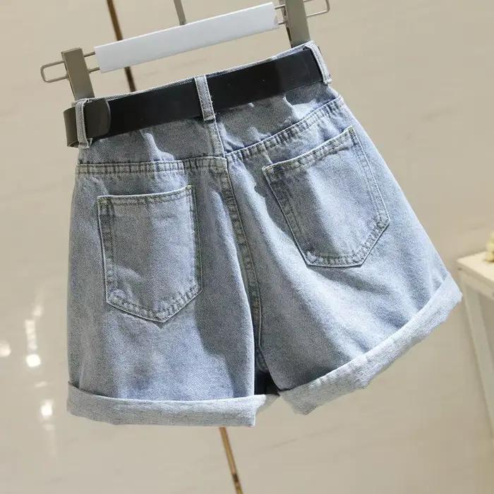 Shorts en jean taille haute à jambe large pour femme