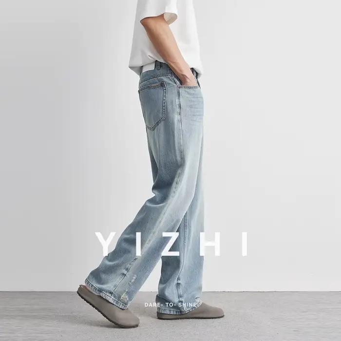 Jeans légers délavés pour hommes, style décontracté, pantalon ample déchiré, confort moderne pour toutes les saisons