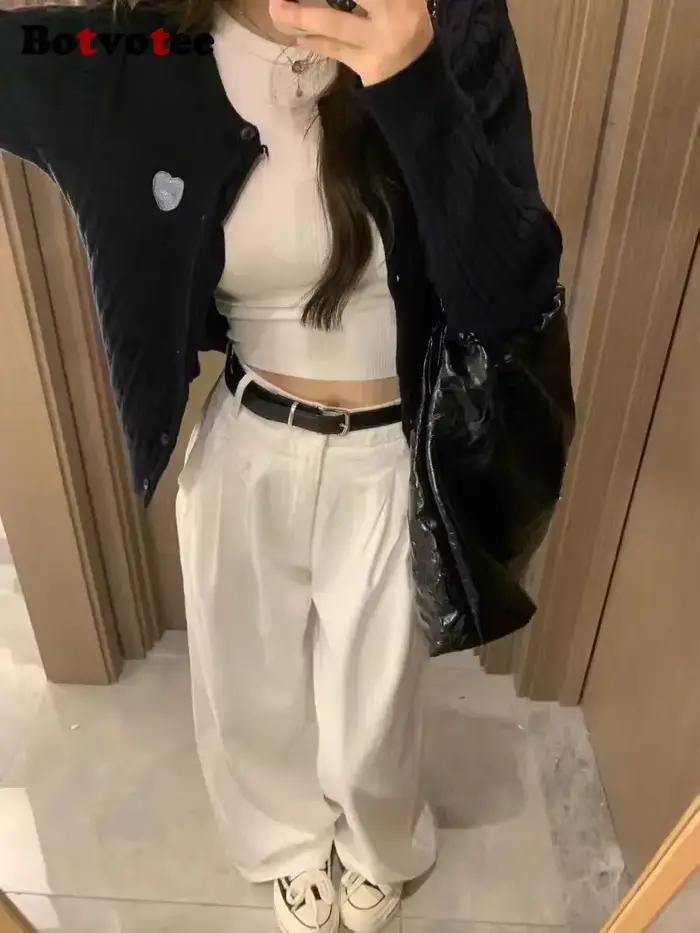 Botvotee été blanc jean pour femmes jambe large taille haute pantalon en Denim droit élégant décontracté femme