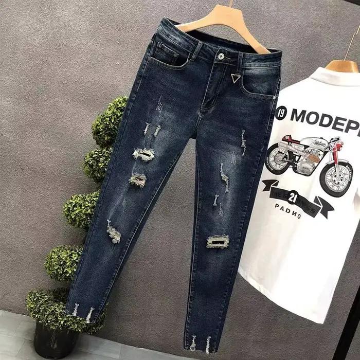 Jean court pour hommes pantalon déchiré cassé mode coréenne