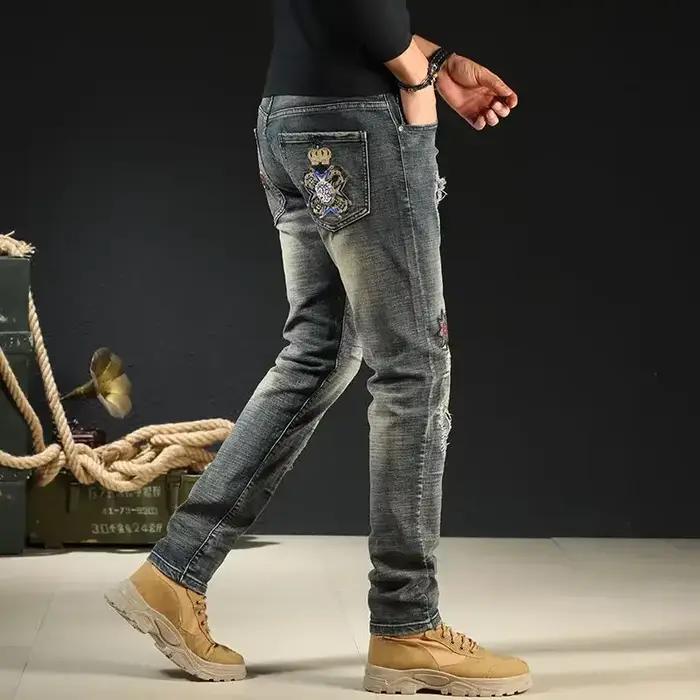 Jeans de moto brodés pour hommes