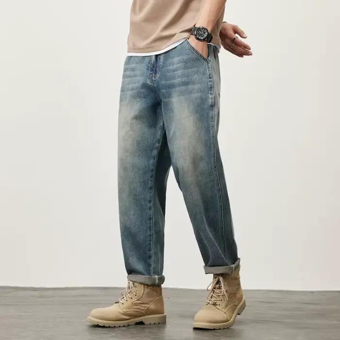 Jean droit micro-cône d'été pour hommes, ample, confortable et polyvalent, décontracté, adolescent, tendance, pantalon rétro pour hommes
