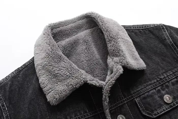 Hommes hiver noir Denim vestes polaire manteaux chauds bonne qualité mâle décontracté