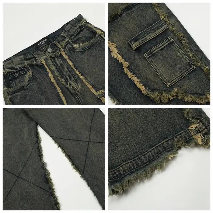 Jeans évasés délavés à bords bruts pour hommes