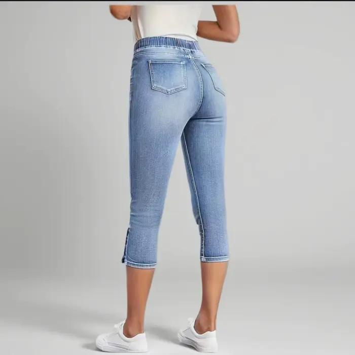 Nouveau Jean Capri Femme Été Style Européen et Américain Taille Élastique Coupe Ajustée en Denim Rétro