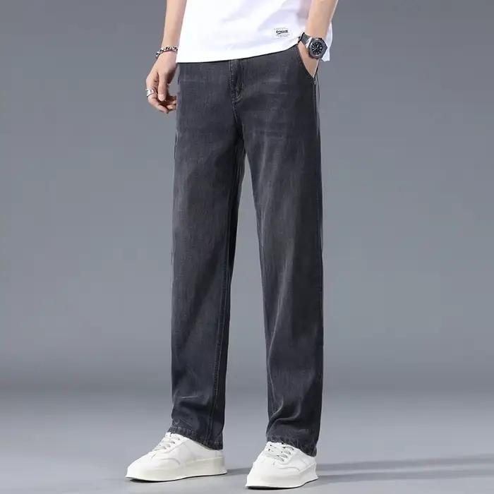 Lyocell affaires jean hommes printemps mince décontracté droit mode ample marque pantalon confortable mâle Denim