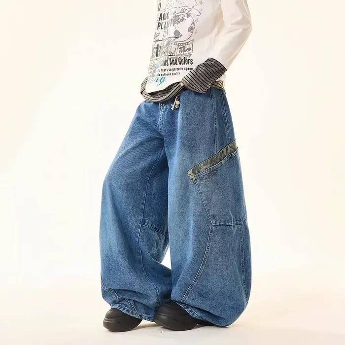 Pantalon large à jambes larges en jean à imprimé léopard rétro américain