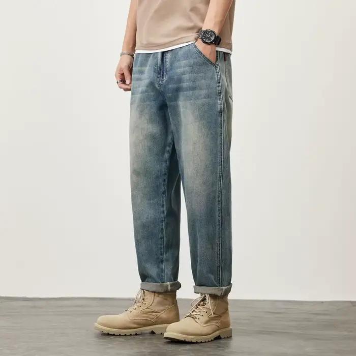 Jean droit micro-cône d'été pour hommes, ample, confortable et polyvalent, décontracté, adolescent, tendance, pantalon rétro pour hommes