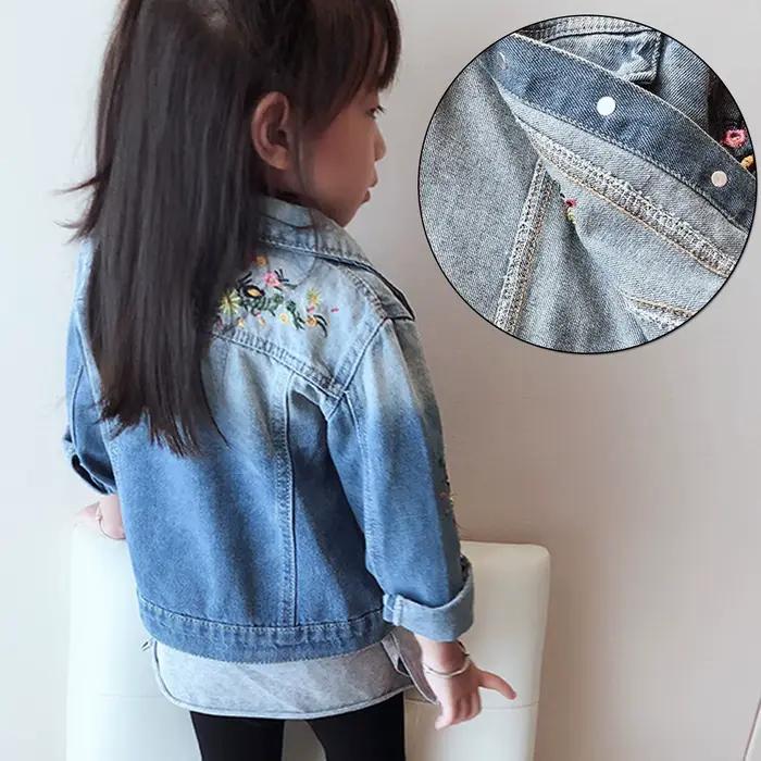 Veste en jean pour filles avec broderie, veste en jean pour enfants à la mode de fleurs, manteau de transition pour tout-petits, vêtements d'extérieur de cowboy décontractés pour enfants