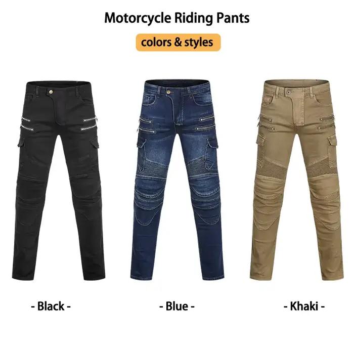 Pantalon de moto en jean slim zippé unisexe pour homme et femme protection intégrée touring conduite tout-terrain toutes saisons