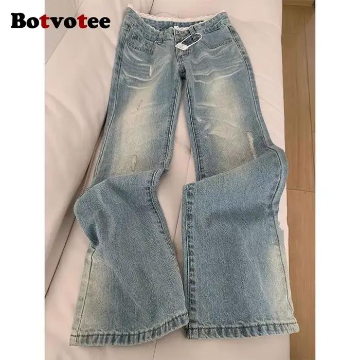 Botvotee rétro classique américain Vintage Denim jean pour femmes taille basse droite années 1950/1960 inspiré
