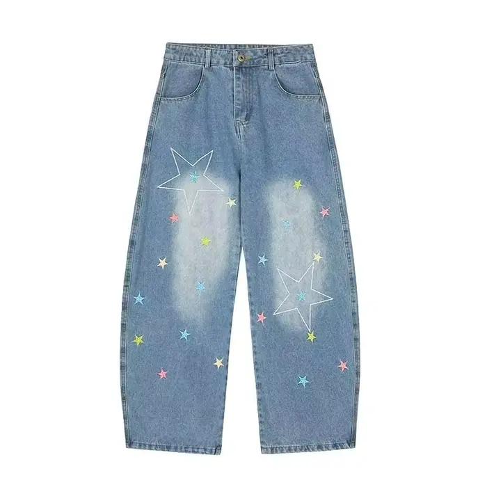 Jean évasé droit brodé étoile d'automne 2025 pour homme Y2K Vintage Streetwear Baggy Denim pantalon Hip Hop Punk mode